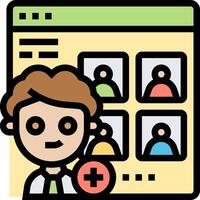 A man is holding a phone with a group of people on it vector