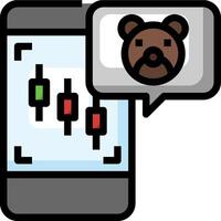 A bear is talking to a smartphone with a stock chart vector