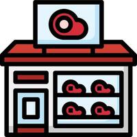 A store with a red and white sign on it vector