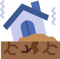 A house with a hole in the ground and a sign that says earthquake vector
