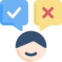 A person with two speech bubbles and a tick mark vector
