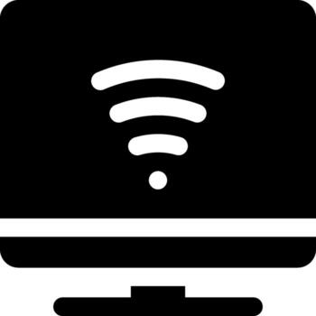 A black and white image of a computer monitor with wifi symbol vector