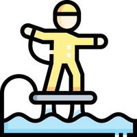 A man in yellow standing on a board with a hose vector