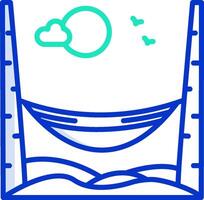 A blue line icon of a hammock and a cloud vector