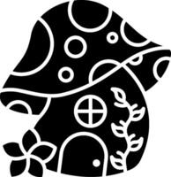 A black and white mushroom house with a flower vector