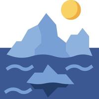 An iceberg floating in the ocean with a sun in the background vector