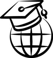 A graduation cap on a globe with a globe vector