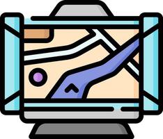 A map on a computer screen with a blue arrow vector