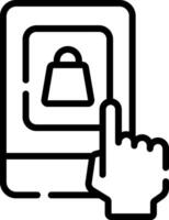 A hand pointing to a phone with a bag on it vector