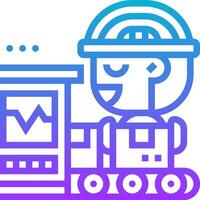 A man in a helmet is working on a computer vector
