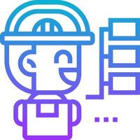 A man in a hard hat and cap is holding a computer vector