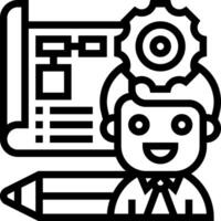 A black and white image of a man holding a pencil and a computer vector