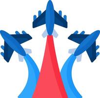 Three airplanes flying in formation with a red and blue stream vector