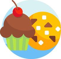 A cupcake and a cookie with a cherry on top vector
