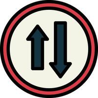 A red and black circular sign with two arrows pointing in opposite directions vector
