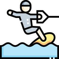 A man is riding a surfboard on a wave vector