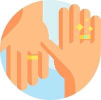 Two hands with rings on them, one with a diamond and the other with a gold ring vector