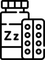 A black and white image of pills and a bottle vector