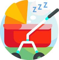 A red stroller with a sleeping baby in it vector