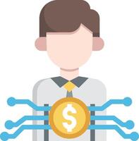 A man holding a dollar coin with a circuit board around him vector