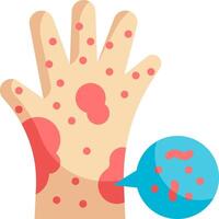 A hand with a red spot on it and a speech bubble vector