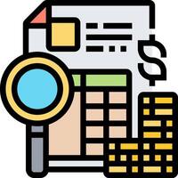A magnifying glass and a stack of coins vector