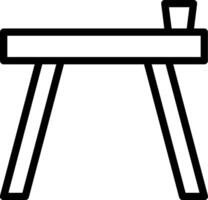 A black and white drawing of a table with a cup on it vector