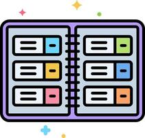 An open notebook with colorful icons vector