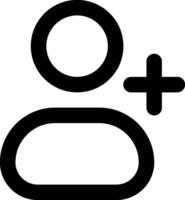 A black and white icon of a person with a plus sign vector