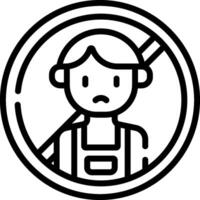 A black and white line icon of a man with a sign that says no vector