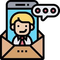 A man in an envelope with a phone and a chat bubble vector