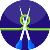 Two scissors with green ribbon on a blue background vector