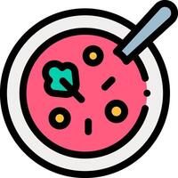 A bowl of soup with a spoon in it vector