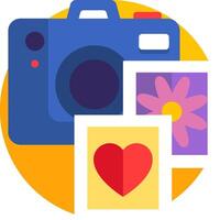 A camera with a flower and a heart vector