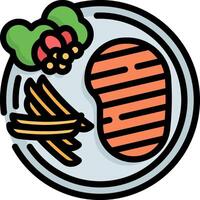 A plate with a steak and fries on it vector