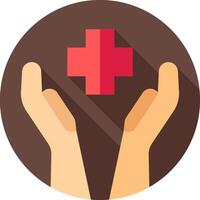 Hands holding a red cross in a flat design vector