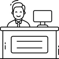 A man at the desk with a computer and a monitor vector