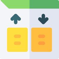A file folder icon with two boxes and an arrow pointing up vector