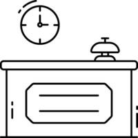 A black and white illustration of a desk and clock vector
