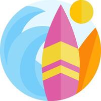 A colorful surfboard with a sun in the background vector