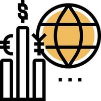 A globe, a dollar sign, and a bar graph vector