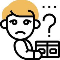 A man holding a box with question marks on it vector