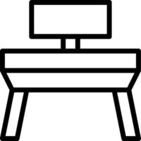 A black and white drawing of a desk with a computer monitor vector