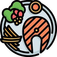 A plate with food and vegetables on it vector