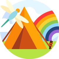 A colorful tent with a dragonfly flying over it vector