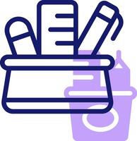 A purple and blue container with a toothbrush and toothpaste vector