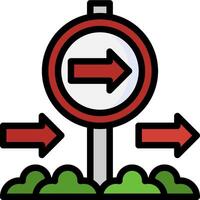 A red and white sign with arrows pointing in different directions vector