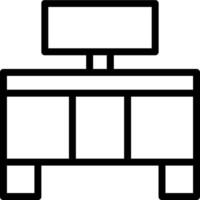 A black and white drawing of a desk with a computer monitor vector