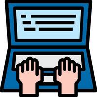 Hands on a laptop computer icon vector