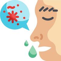 Illustration of a person with a cold and a speech bubble with a red and green virus vector